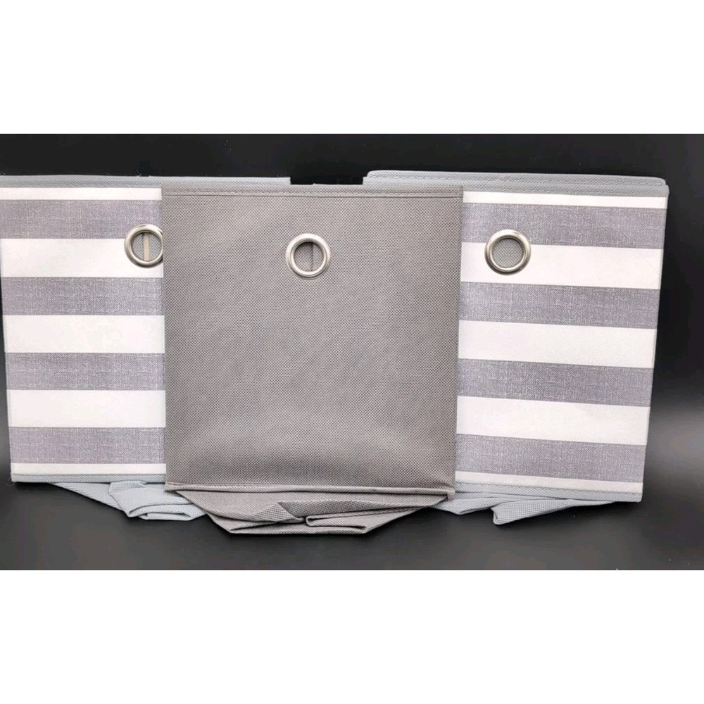 3 - Fabric Bin Basket Set 11" Griege Open-Top 10.5x11x10 gray and white